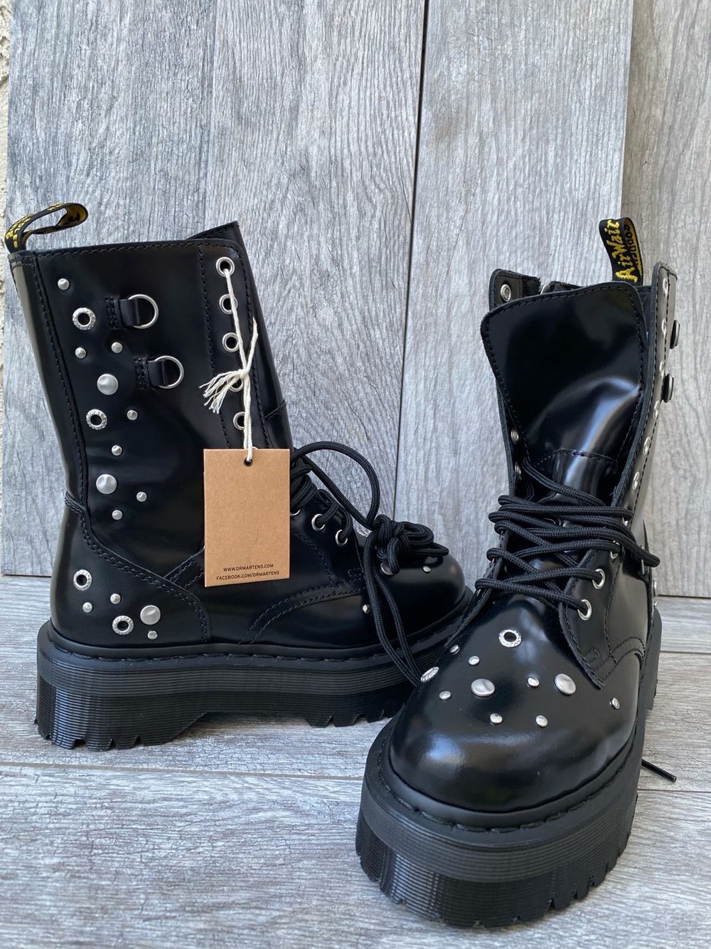 Dr. Martens Jadon Hi HDW Studded Leather Platform Boots Black W7 / M6